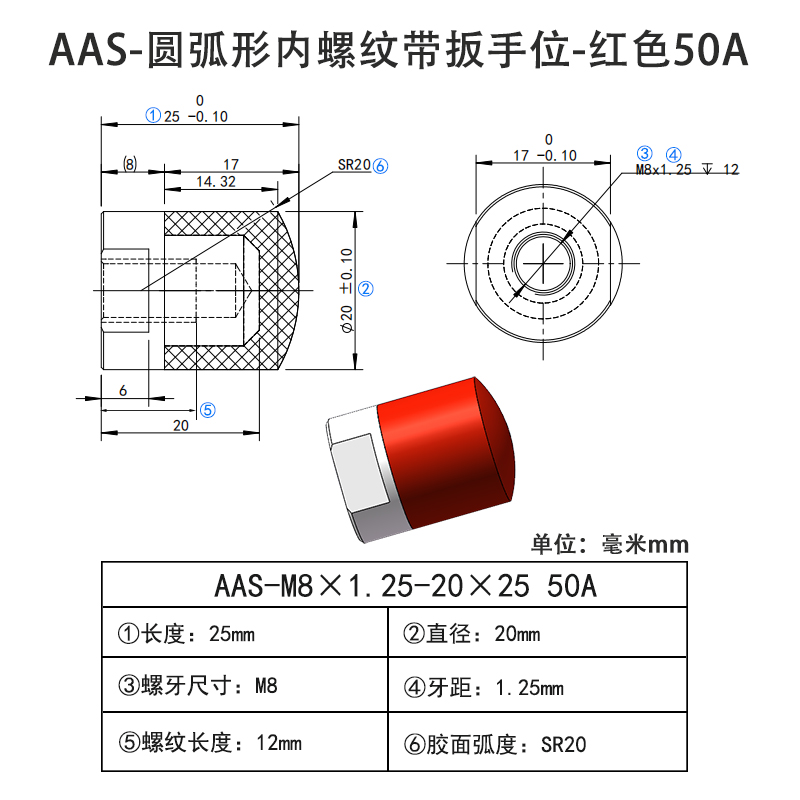 AAS-M8×1.25-20×25-50A 圆弧形PU Coated Screws-内螺纹带扳手位