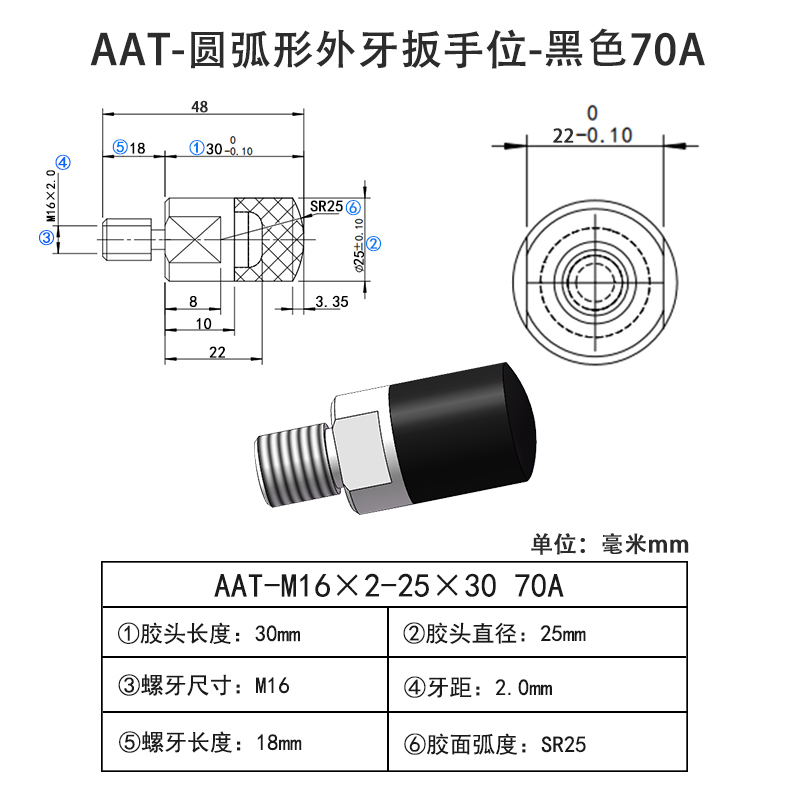 AAT-M16×2-25×30-70A 圆弧形Винты с ПУ покрытием-外牙带扳手位